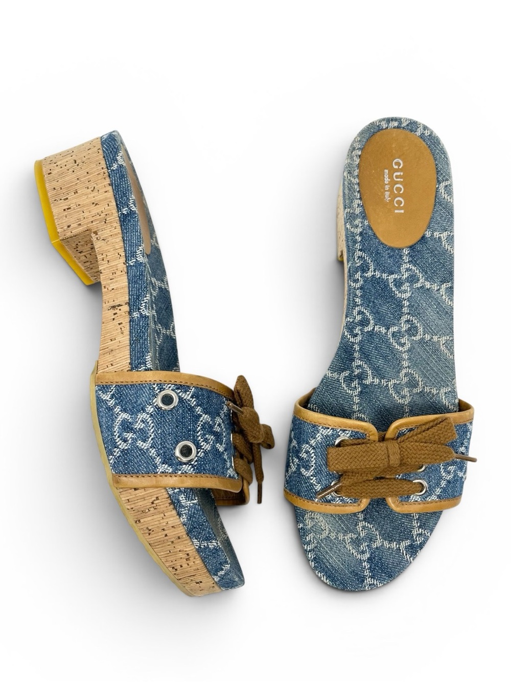 Gucci Vintage 90s Y2K Interlocking GG Logo Sandals Slides Heels Denim Blue 38 8 - Picture 12 of 12